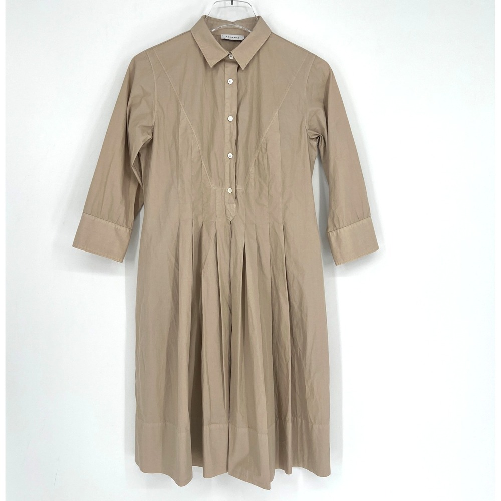 Rosso35 Dress Womens S IT40 Brown Pleated Preppy Quiet Luxury‎ Old Money Tan